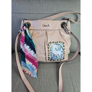 Coach leather Pink upcycled leather Unicorn Studded and Rhinestone w/ Scarf